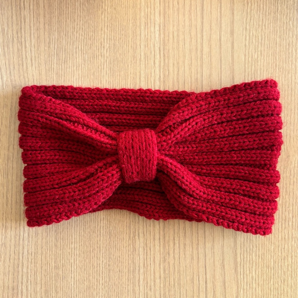 Forever 21 Women’s Red Knit Bow Headband Ear Warmer Winter Accessory One Size